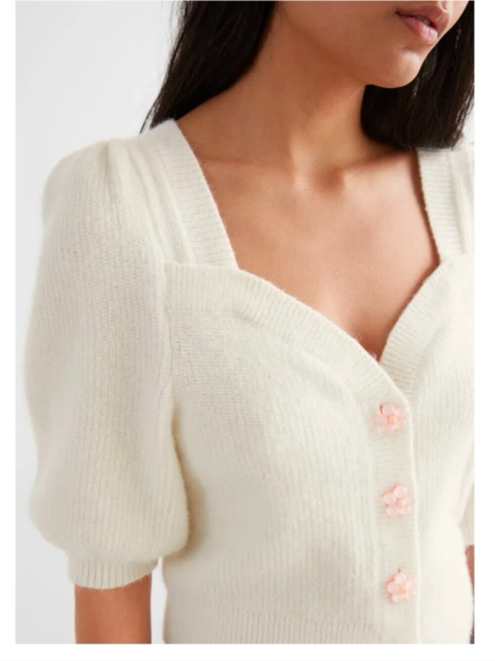 & Other Stories [NWOT] Sweetheart Neck Cardigan w/ Flower Buttons - L - Picture 12 of 16